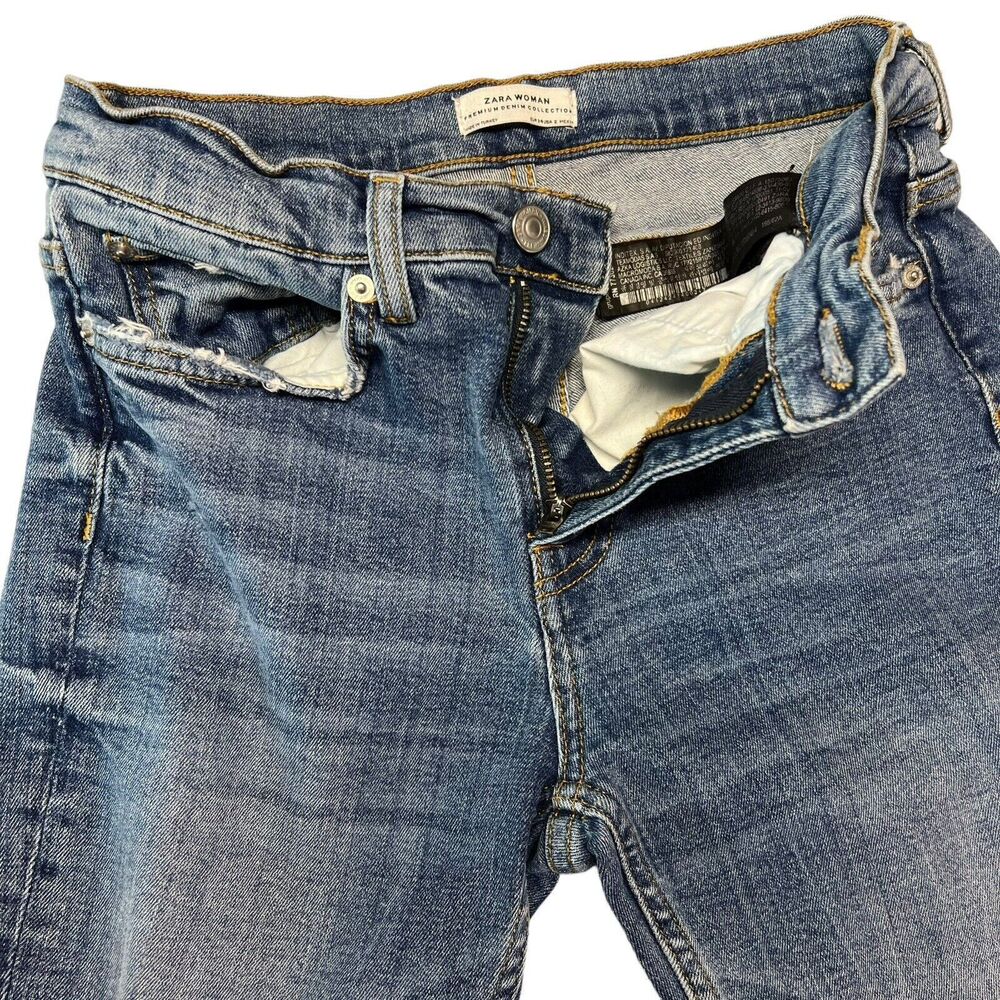 Zara Premium Denim Women's Size 2 Raw Hem Stitch Detail Jeans Mid Rise - Picture 11 of 16